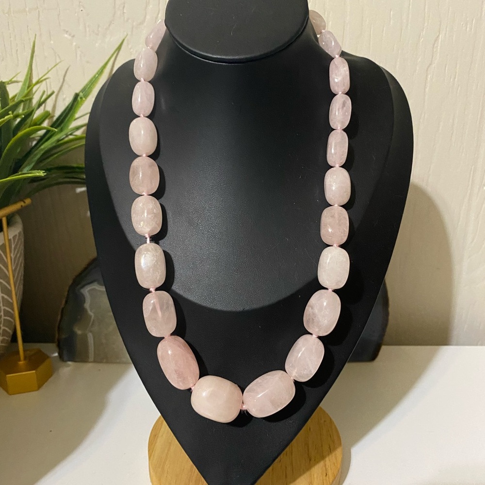 Handcrafted Rose Quartz Bead Necklace – Soft Pink Gemstone Statement